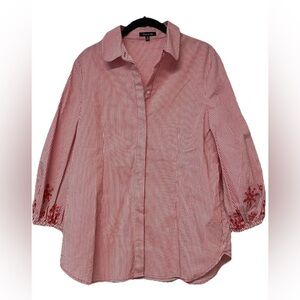 NWOT Vision 155 Button Down with sleeve detail Red/Coral white Size 10